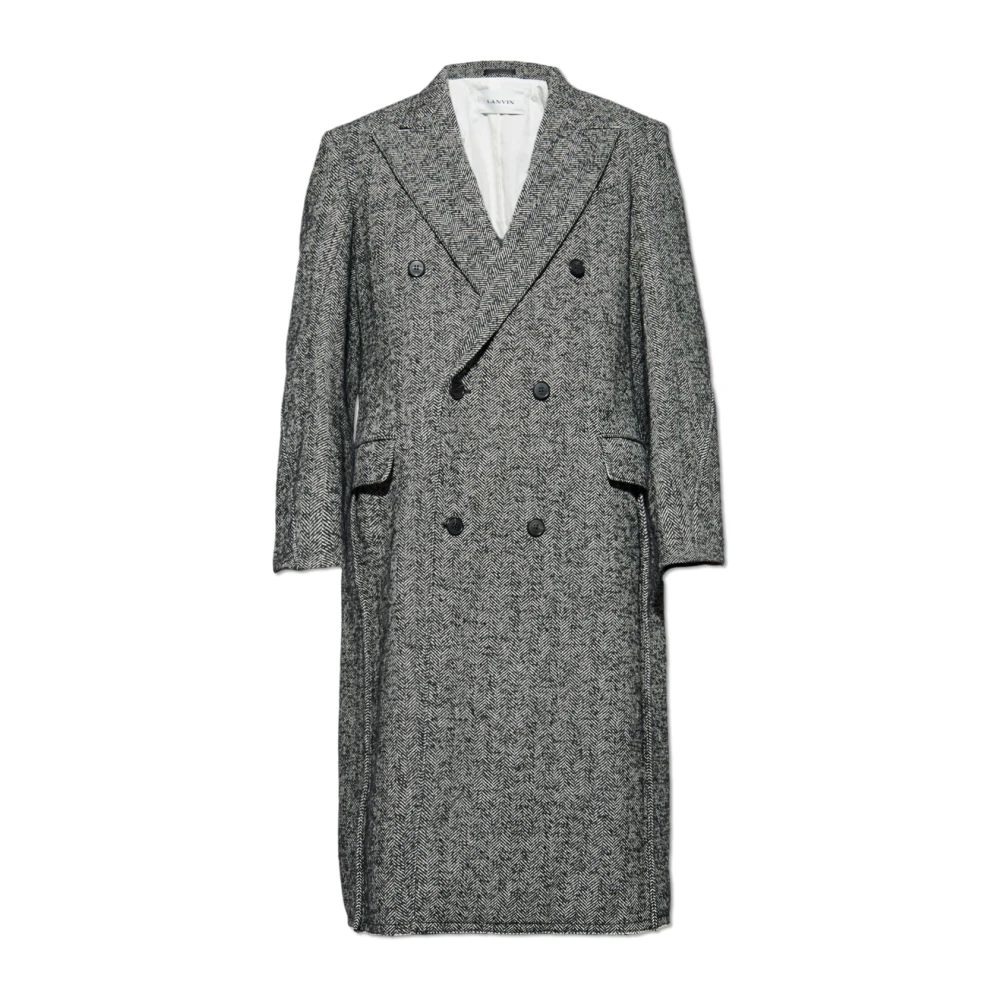 Lanvin Herr Grå Kappor & Rockar S, Ingbone Pattern Coat