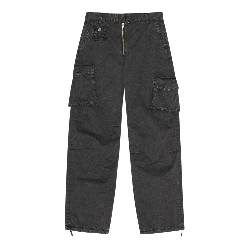 Ganni Women's Black Phantom Washed Twill Cargo Trousers
