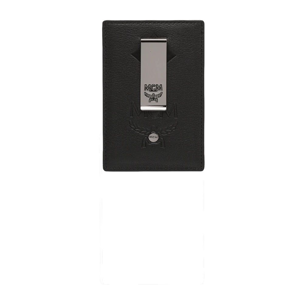 MCM Aren leren kaarthouder met Maxi-monogram en geldclip Black Dames