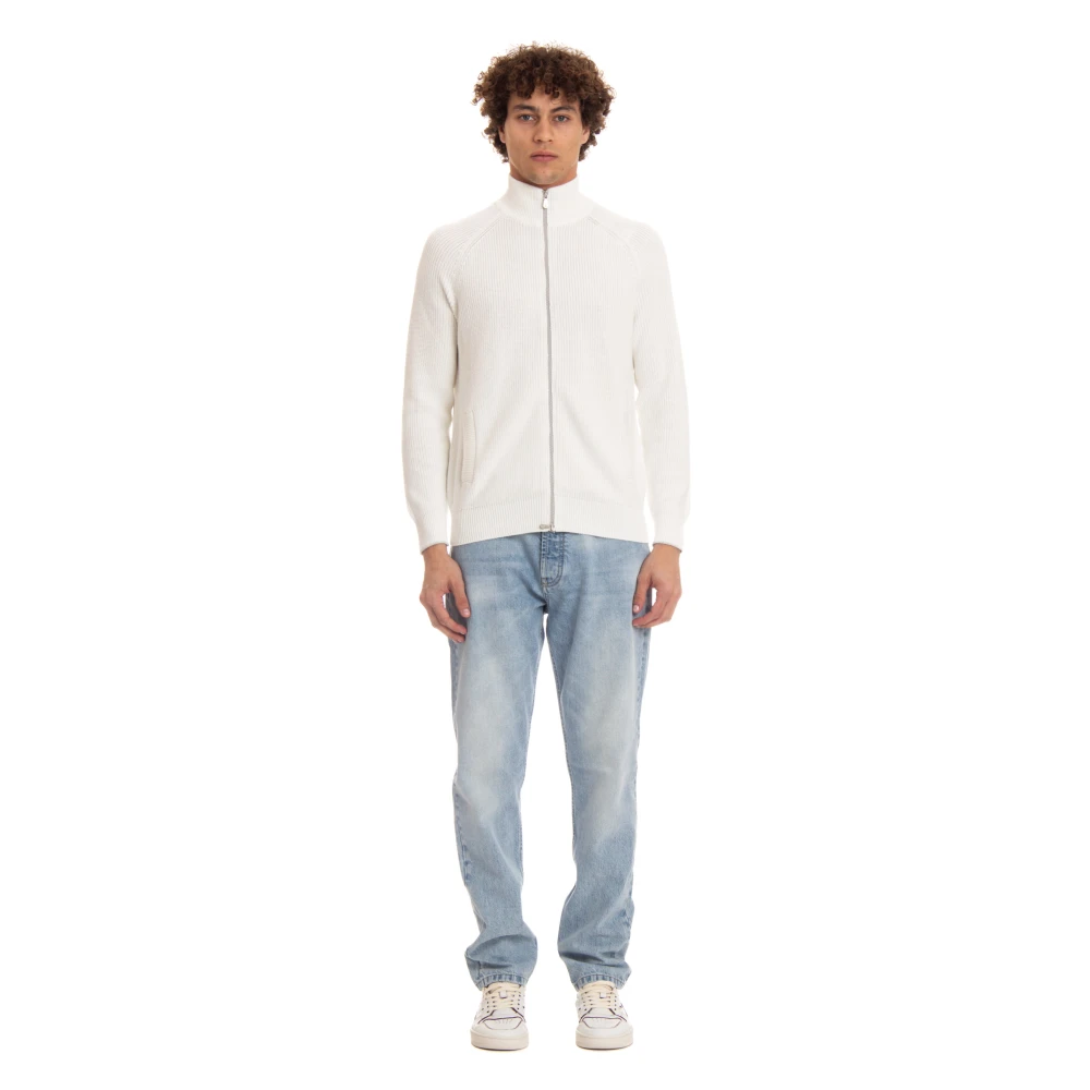 BRUNELLO CUCINELLI Witte Geribbelde Katoenen Volledige Rits Vest White Heren