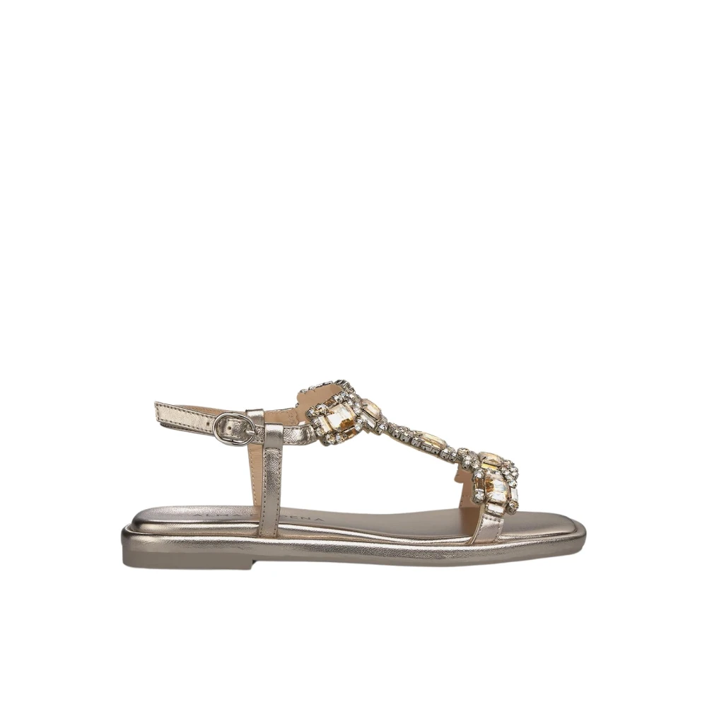 ALMA EN PENA Rhinestone Square Toe Flat Sandal Yellow, Dam