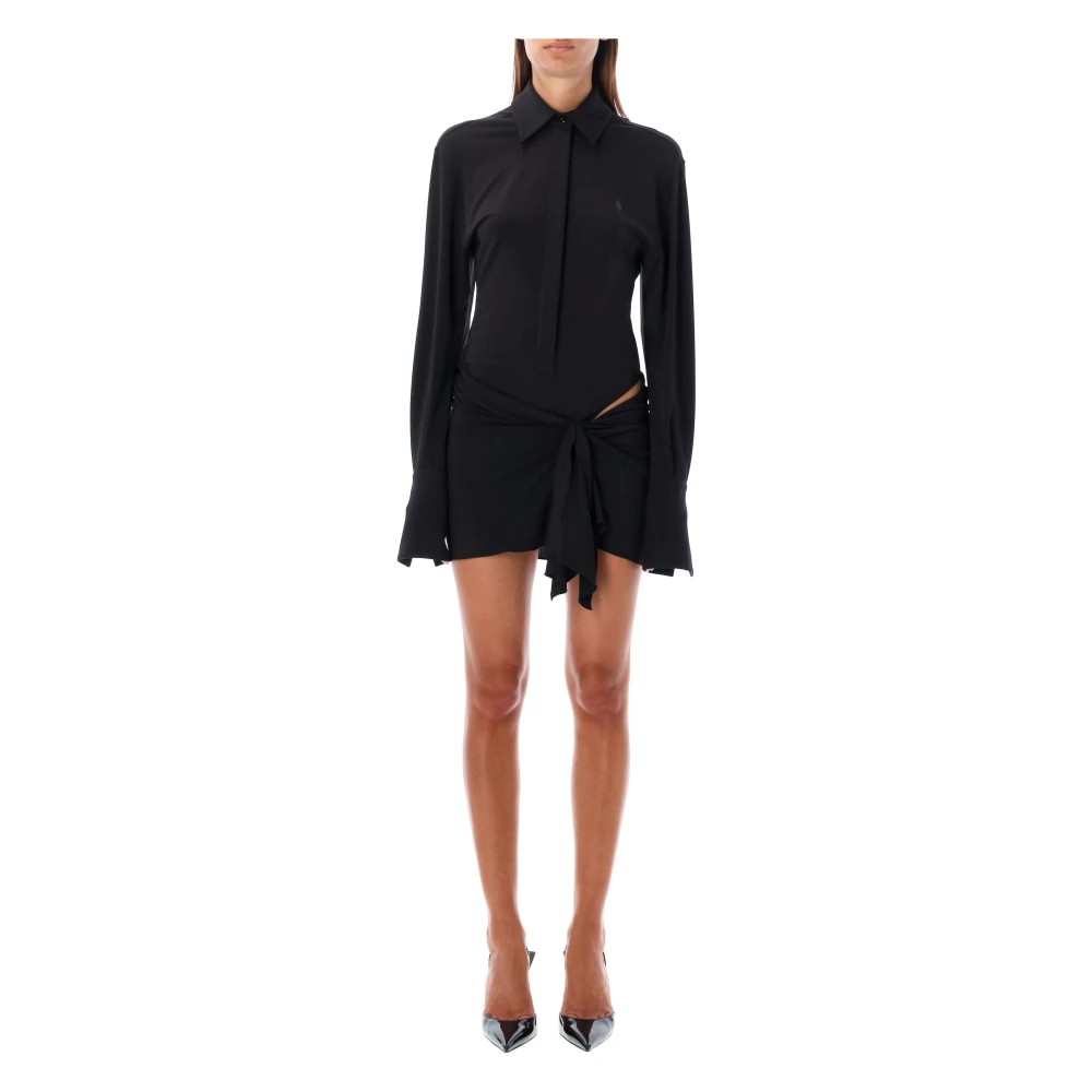 The Attico Zwarte Polo Mini Jurk Gedrapeerd Rokje Black Dames