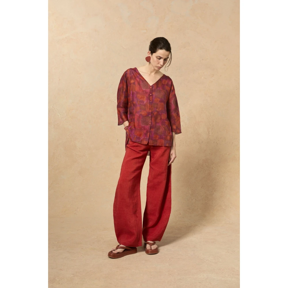 Cortana Aquarel Print V-Hals Blouse Red Dames