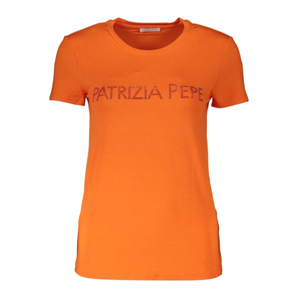 PATRIZIA PEPE Oranje T-shirt met korte mouwen en strass logo Orange Dames