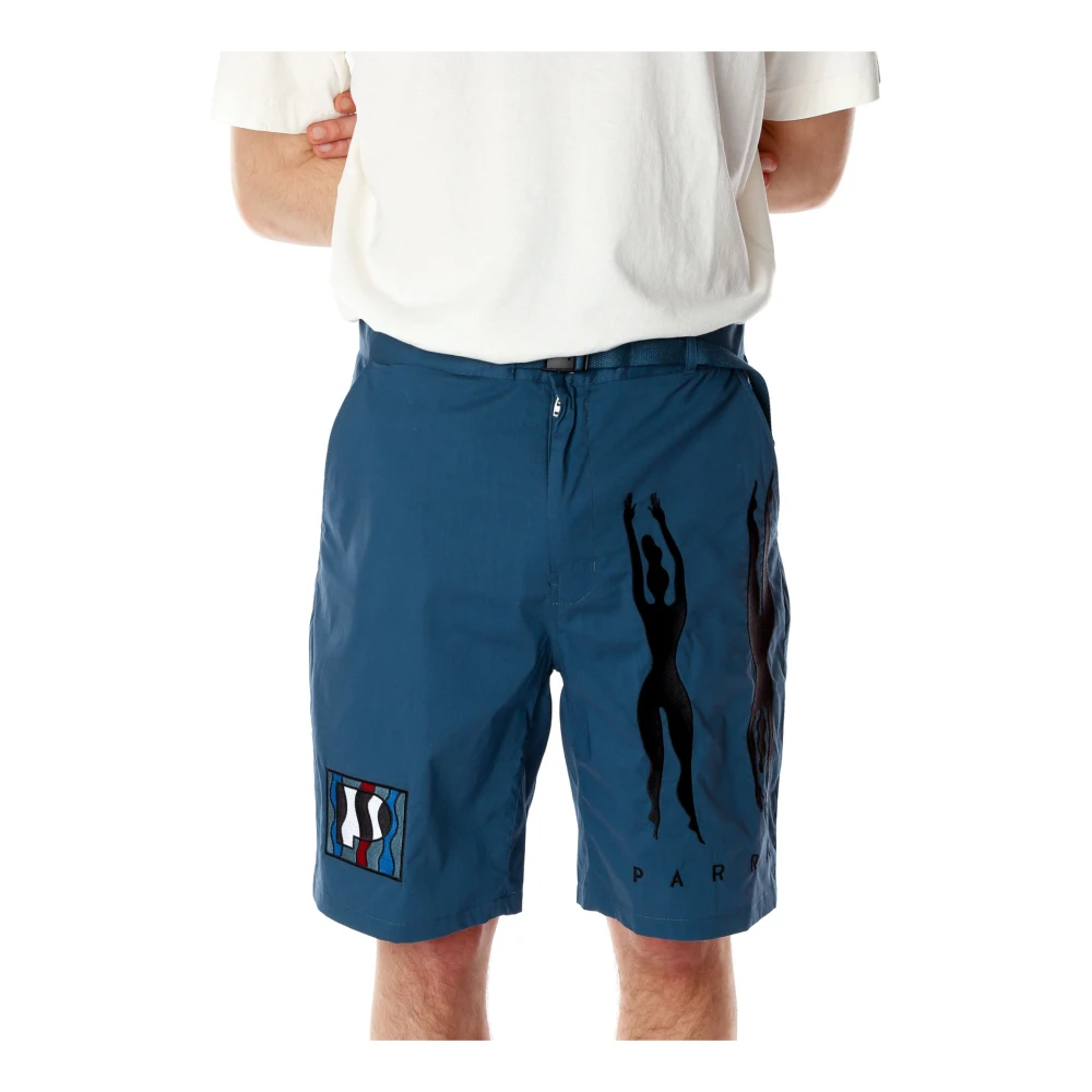 by Parra Zebra Gestreepte Relaxed Fit Shorts Blue Heren