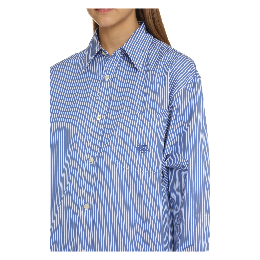 ETRO Gestreept katoenen shirt met afgeronde zoom Blue Dames