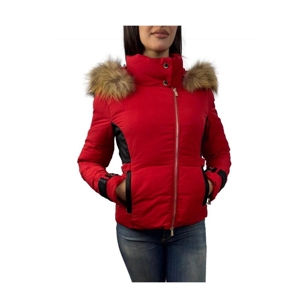 Fracomina Rode Parka Jas met Wasbeer Bont Red Dames