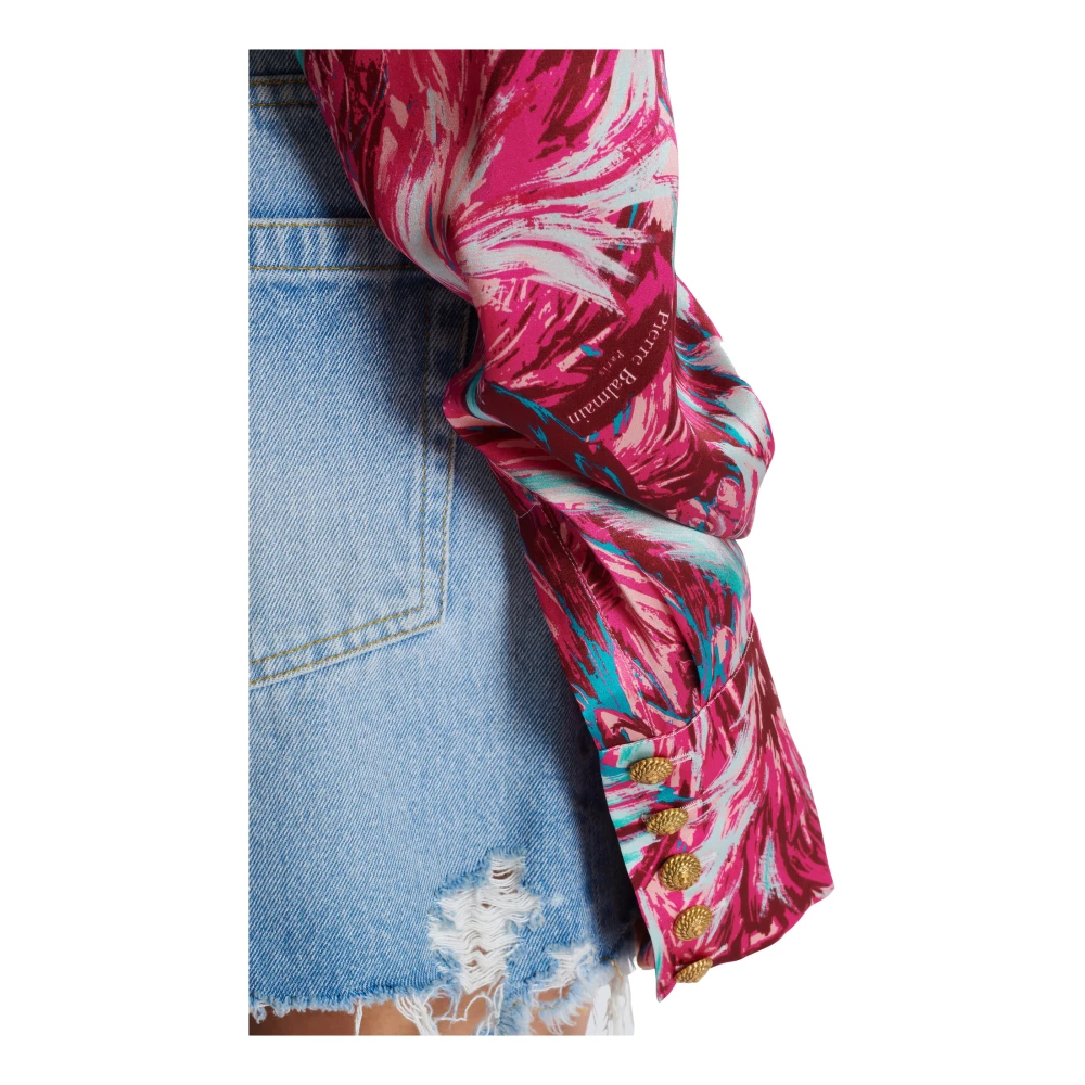 Balmain Verenprint satijnen wikkelblouse Pink Dames