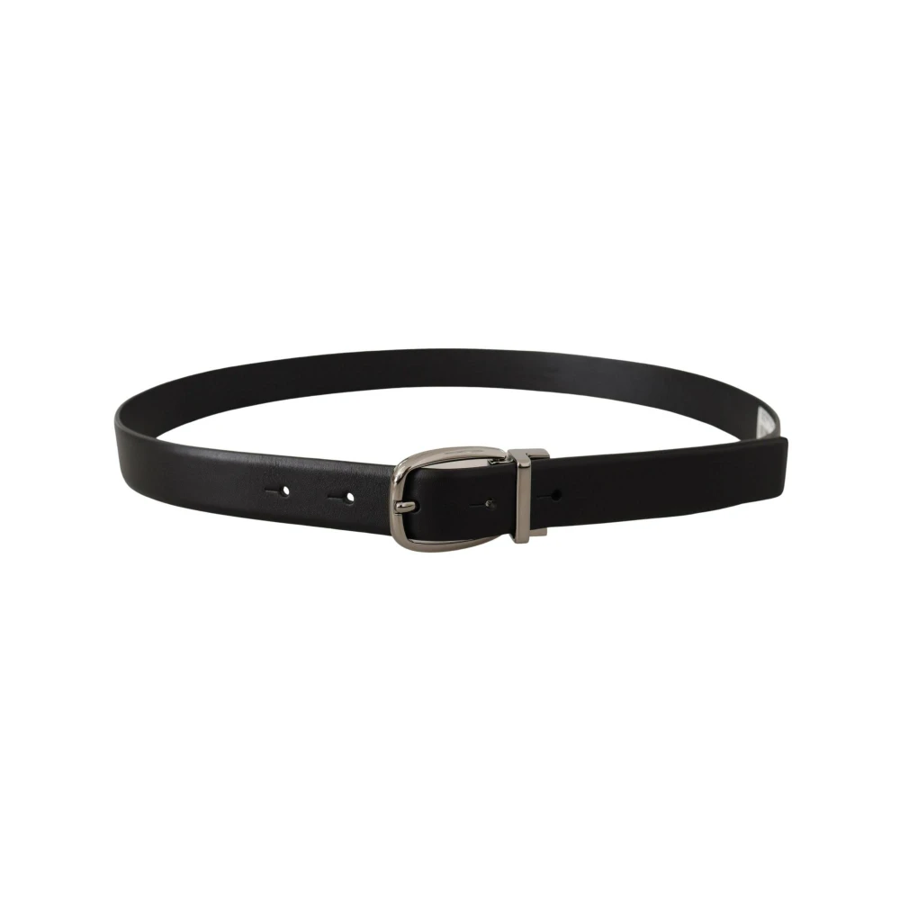 Dolce & Gabbana Chroom Logo Gesp Leren Riem Black Heren