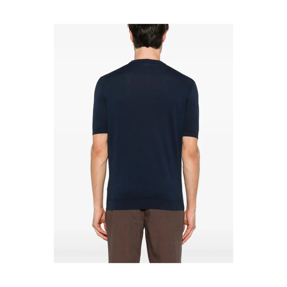Fedeli Navy Blue Crew Neck T-shirt Blue Heren