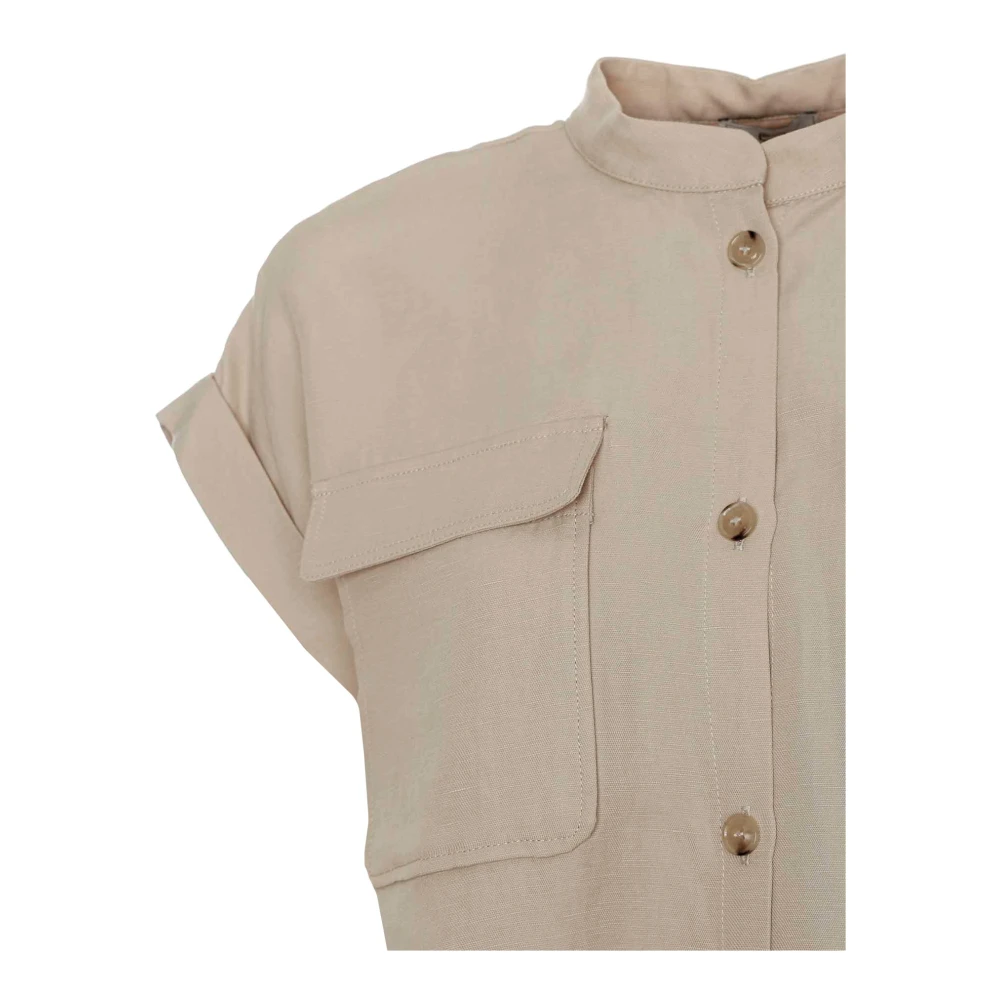 Woolrich Oversized Linnen Blend Shirt Beige Dames