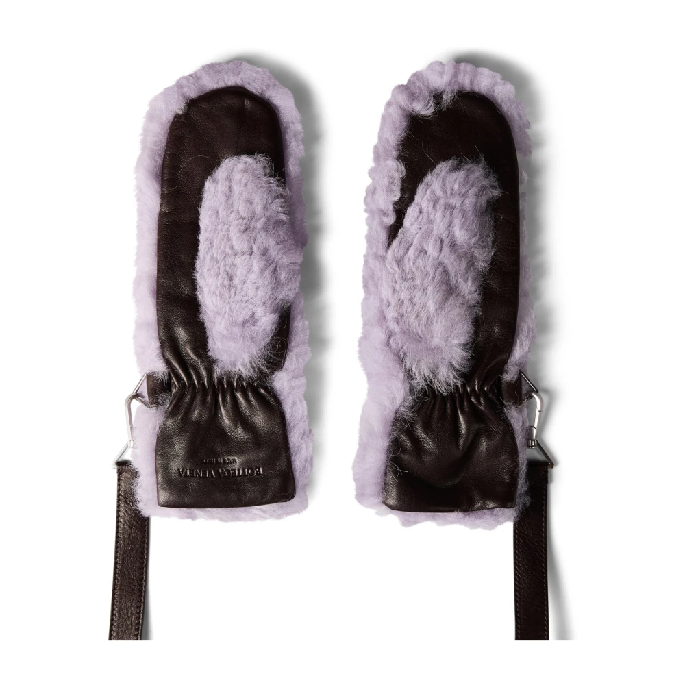 Bottega Veneta Shearling Leren Logo Handschoenen Lavendel Fondente Purple Dames