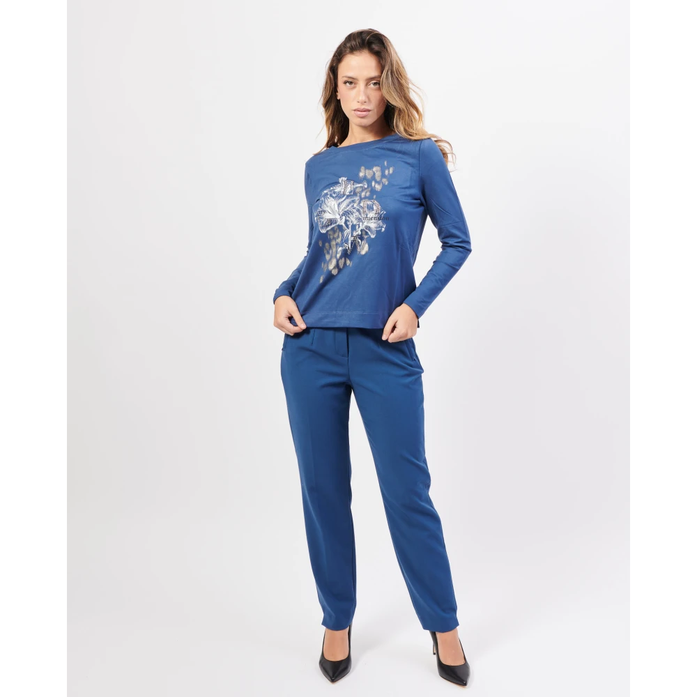 Gerry Weber Blauwe Longsleeve Ronde Hals Top Blue Dames