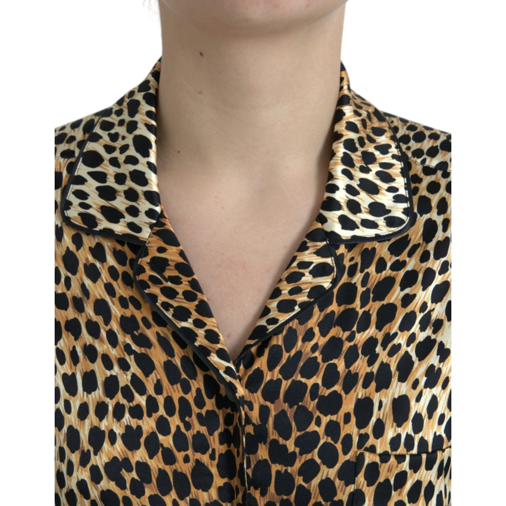 Dolce & Gabbana Elegante Bruine Zijden Blouse met Dierenprint Brown Dames
