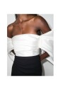 cream-black-satin-draped-dress
