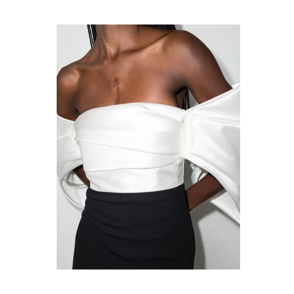 Solace London Crème Zwart Satijnen Gedrapeerde Jurk Multicolor Dames
