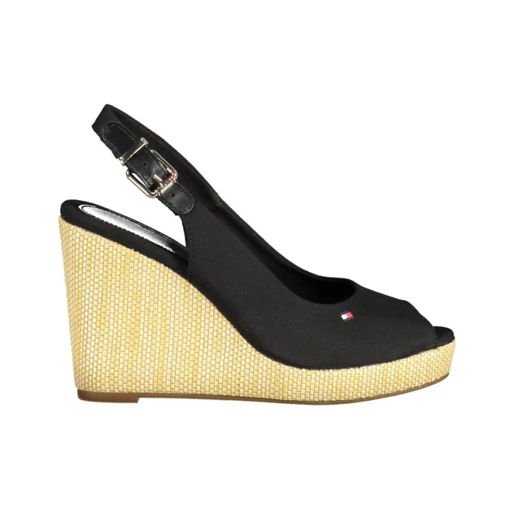 Tommy Hilfiger Women's Black Wedges, 7 Uk, Cotton Sandal Wedge