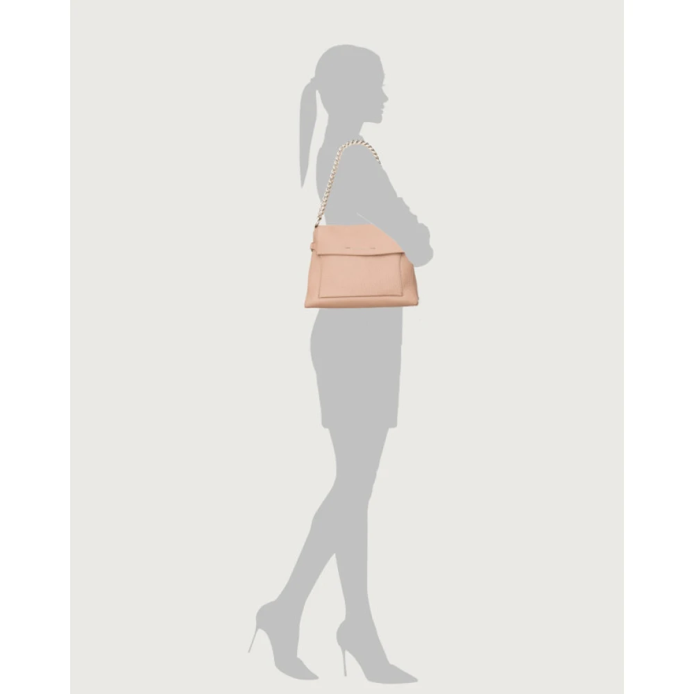 Orciani Zachte leren schoudertas met ketting en band Beige Dames