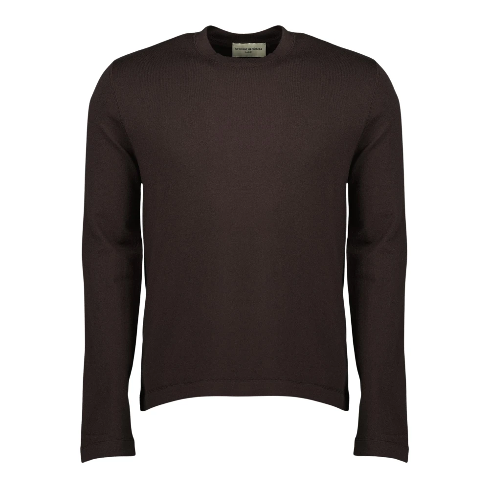 Officine Générale Brown Round-Neck Knitwear, Male, L, Round-Neck Knitwear