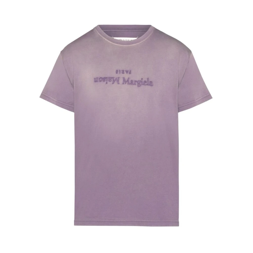 Maison Margiela Paarse T-shirt met distressed afwerking en logo print Purple Dames