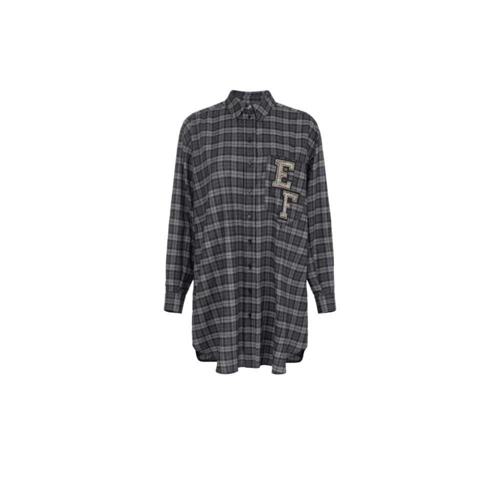 Elisabetta Franchi Tartan Wol Lange Mouw Overhemdjurk Gray Dames