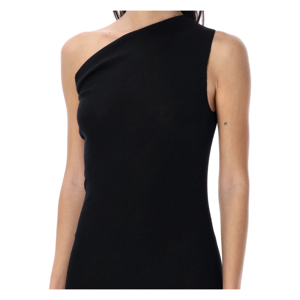 Rick Owens Zwarte Athena Ribgebreide Jurk Black Dames