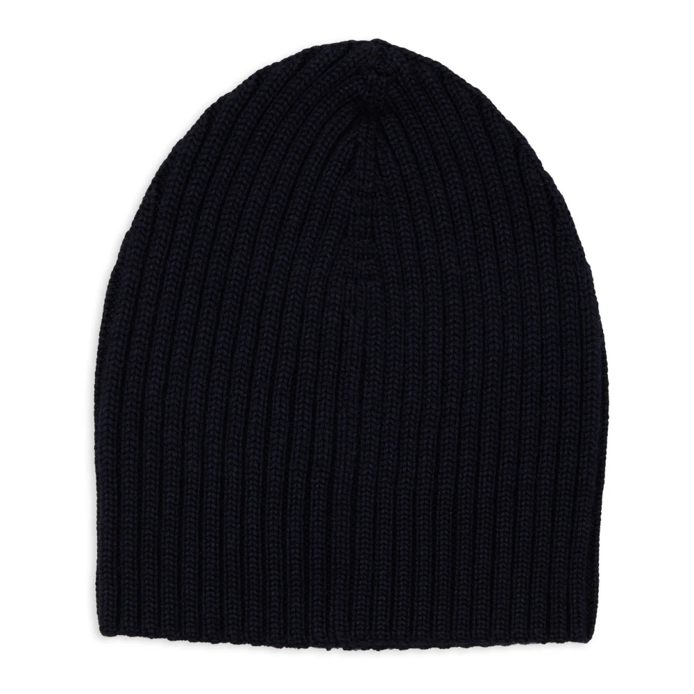 Gallo Unisex effen blauwe geribbelde muts van wol zijde en kasjmier. Blue Unisex