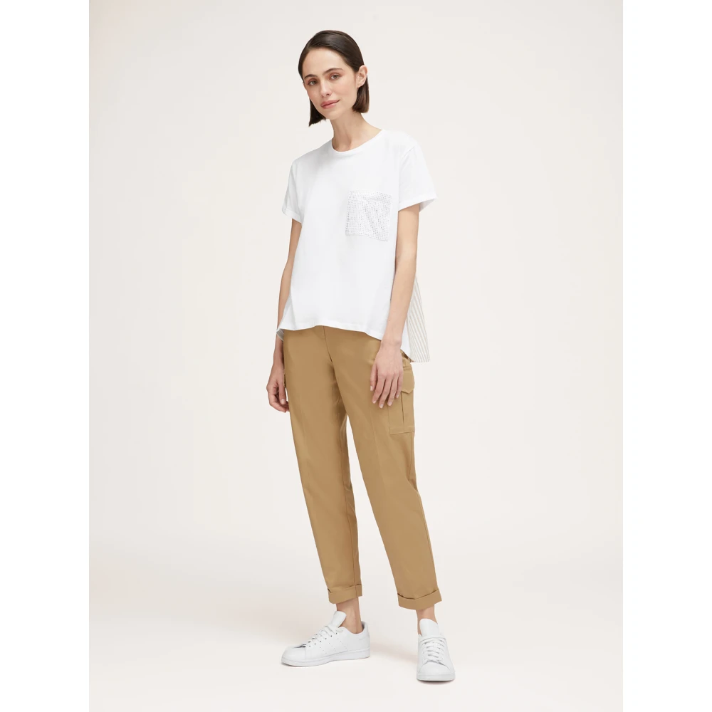Motivi Gestreept T-shirt met Strass Zak White Dames