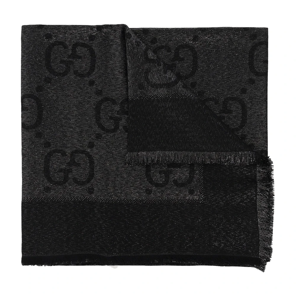 Gucci Wollen Sjaal met Logo en Franjes Black Dames