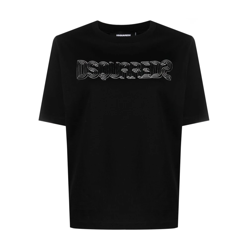 Dsquared2 Zwart Logo Relief Easy Fit T-Shirt Black Dames