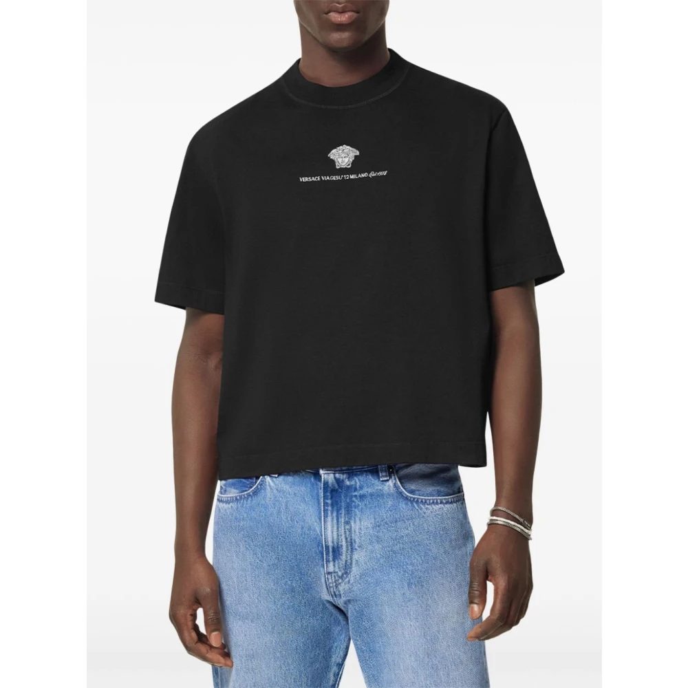 Versace Zwarte T-shirt voor Mannen Stijlvol Black Heren