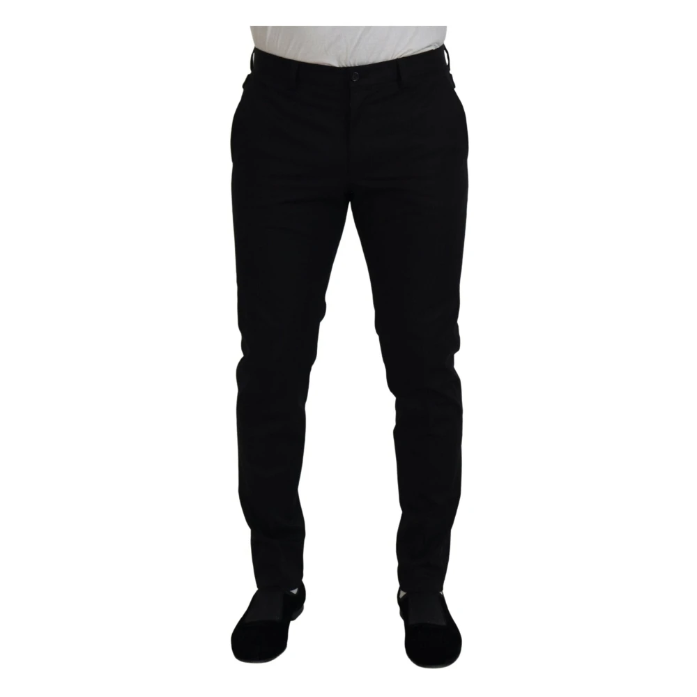 Dolce & Gabbana Men's Black Slim-Fit Trousers,, Cotton Formal Chinos Trousers Medium