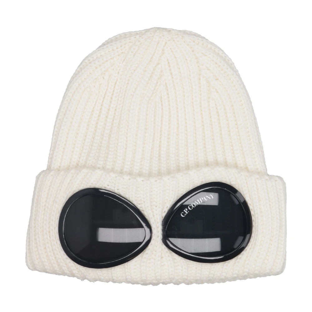 C.p. Company Men's White Extra Fine Merino Wool Goggle Beanie - Accessories - One Size - Accessories