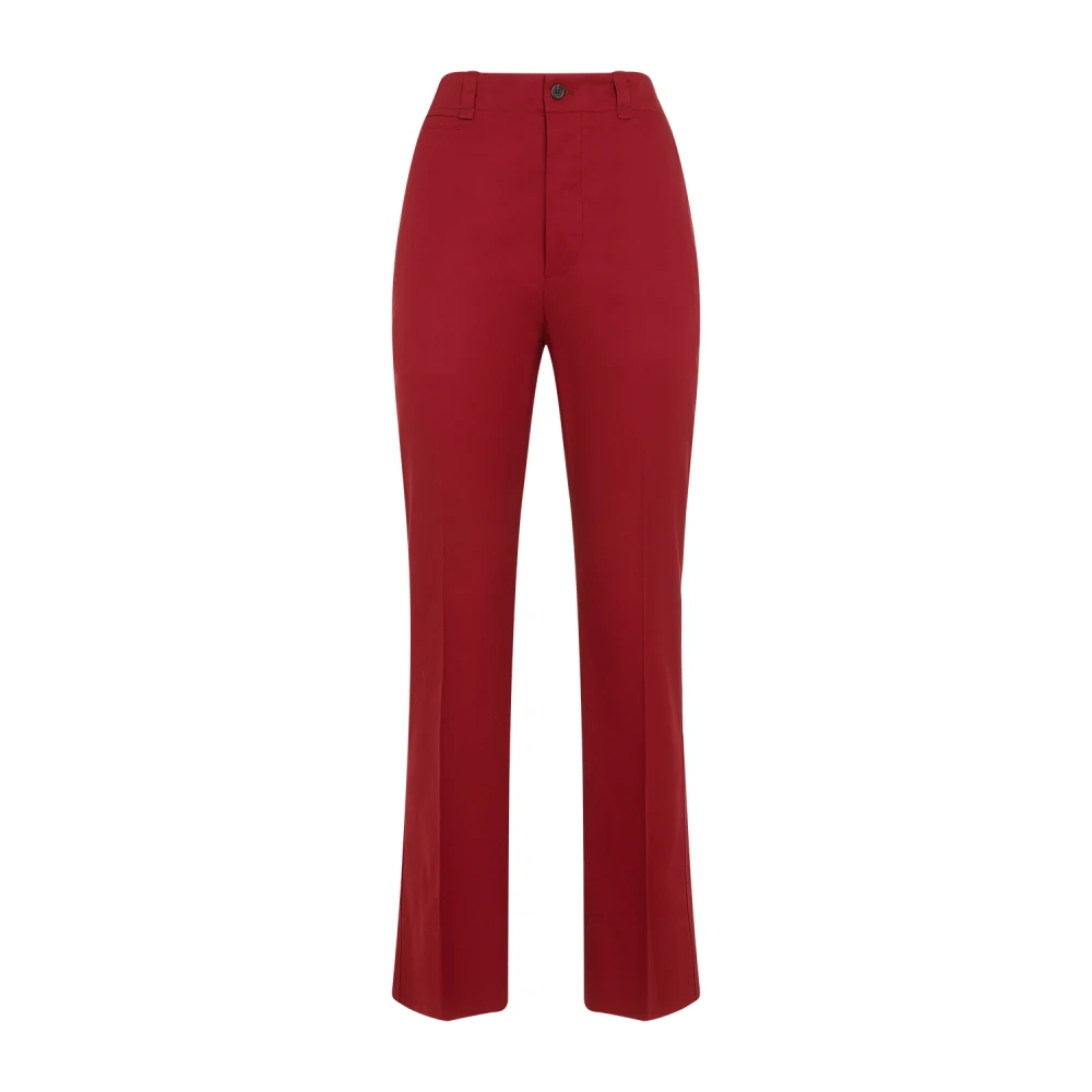 Saint Laurent Rode Katoenen Broek met Hoge Taille Red Dames