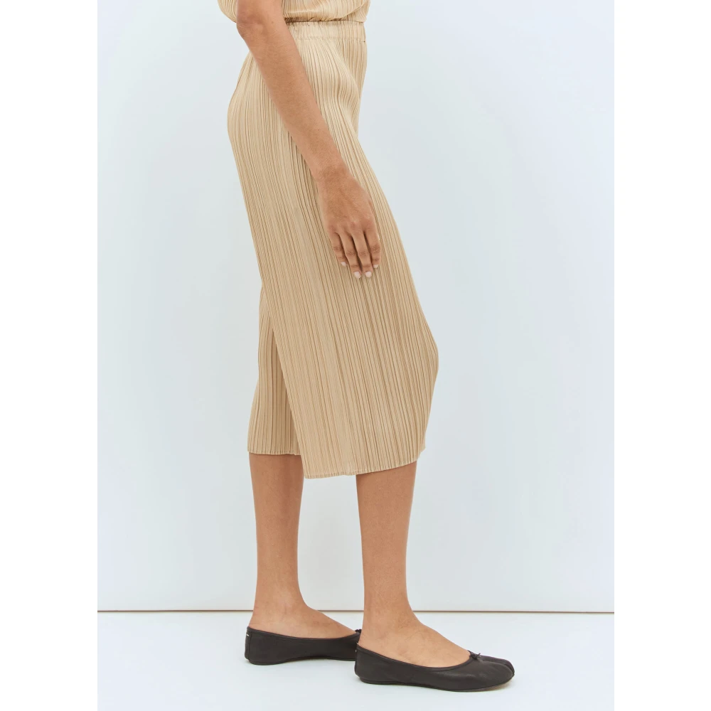 Issey Miyake Wijde Plooiende Broek Beige Dames