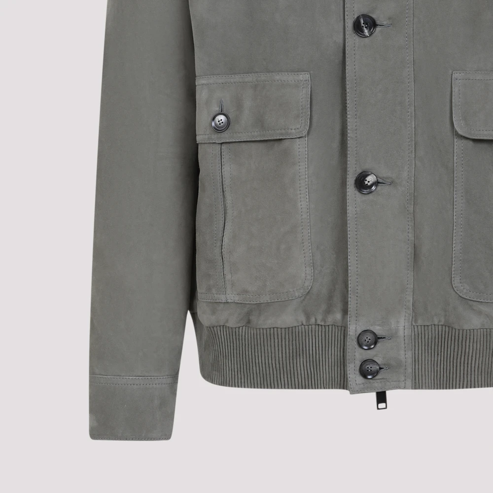 Brioni Suède Leren Blouson Jas Gray Heren