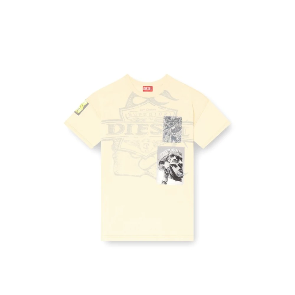 Diesel Logo Print Katoenen T-shirt Beige Heren