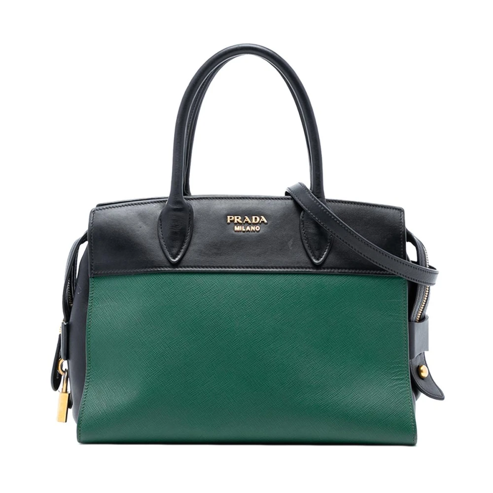 Prada Vintage Women's Green Pre-Owned Structured Leather Handbag