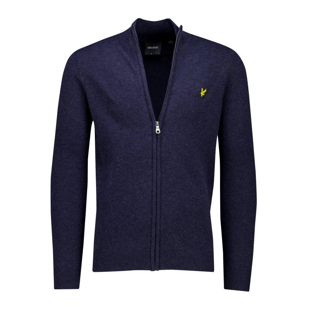 Lyle & Scott Gebreid Lamswolmix Ritsvest Blue Heren