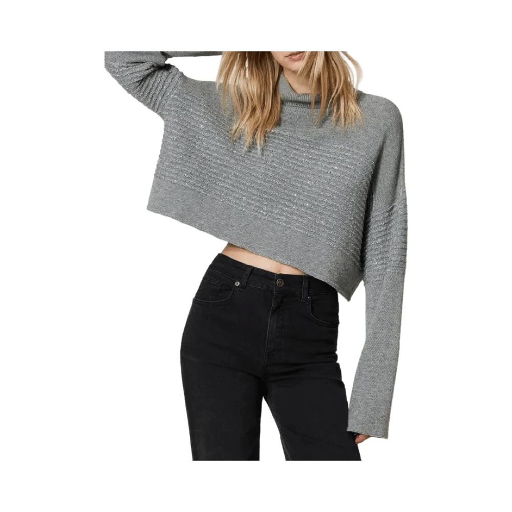 Twinset Grijze coltrui met pailletten Gray Dames