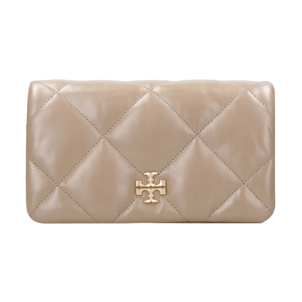 TORY BURCH Gewatteerde Leren Portemonnee met Dubbel T Logo Beige Dames