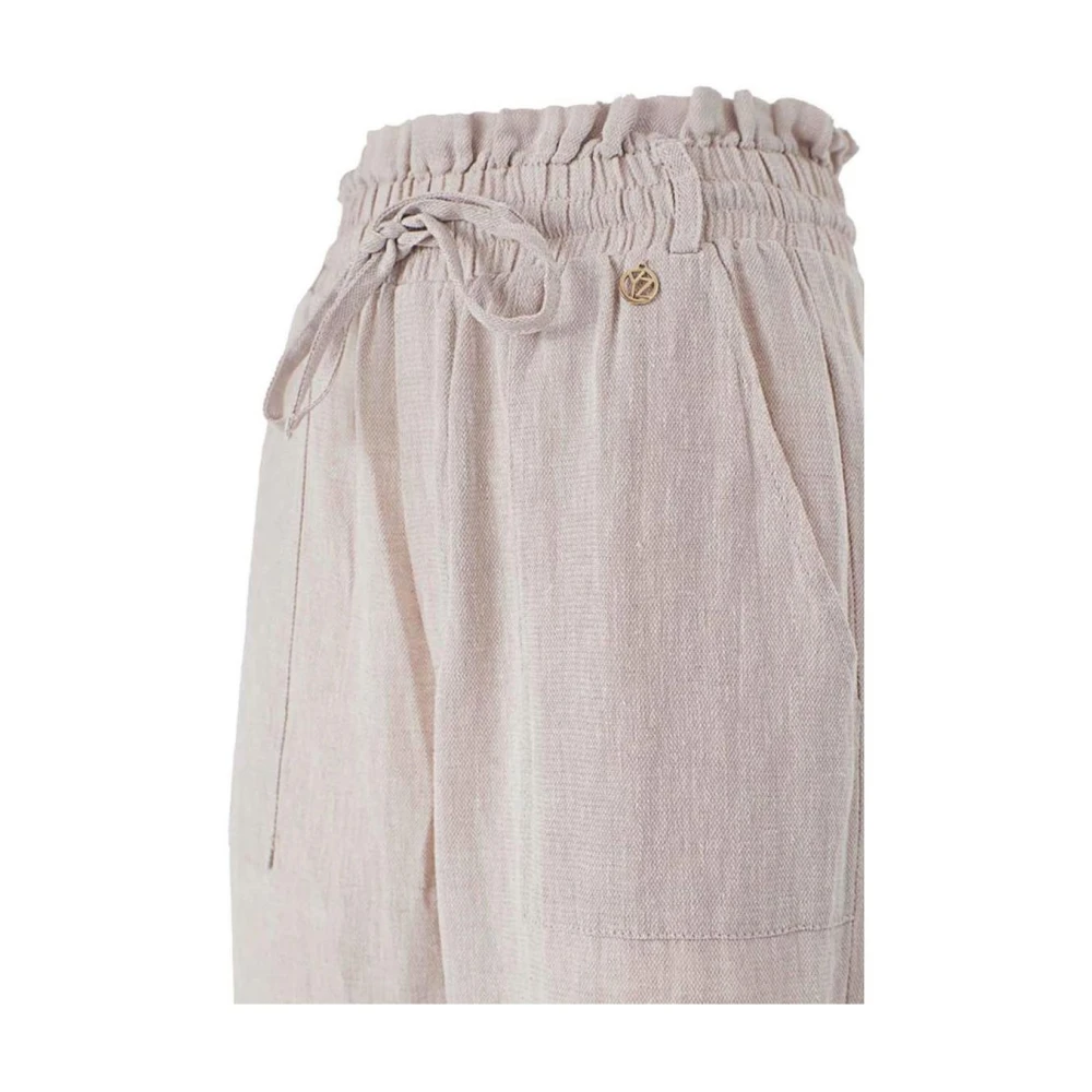 YES ZEE Beige Linnen Broek met Trekkoord Beige Dames