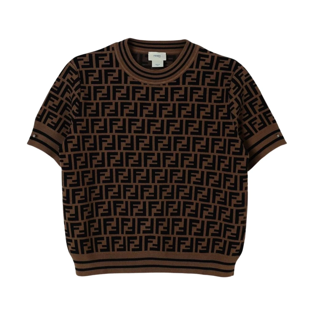Fendi Unisex Brown Patterned Short Sleeve Sweater Top