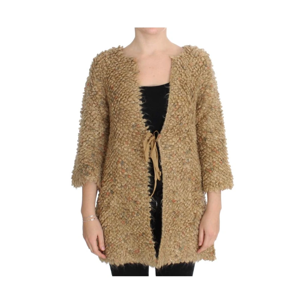 Pink Memories Beige Textuur Gebreide V-hals Vest Beige Dames