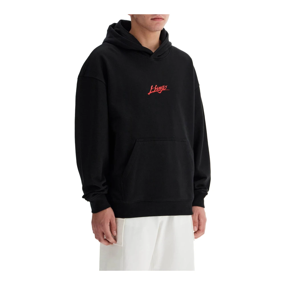 Hugo Boss Geborduurde Logo Hoodie met Kangoeroezak Black Heren