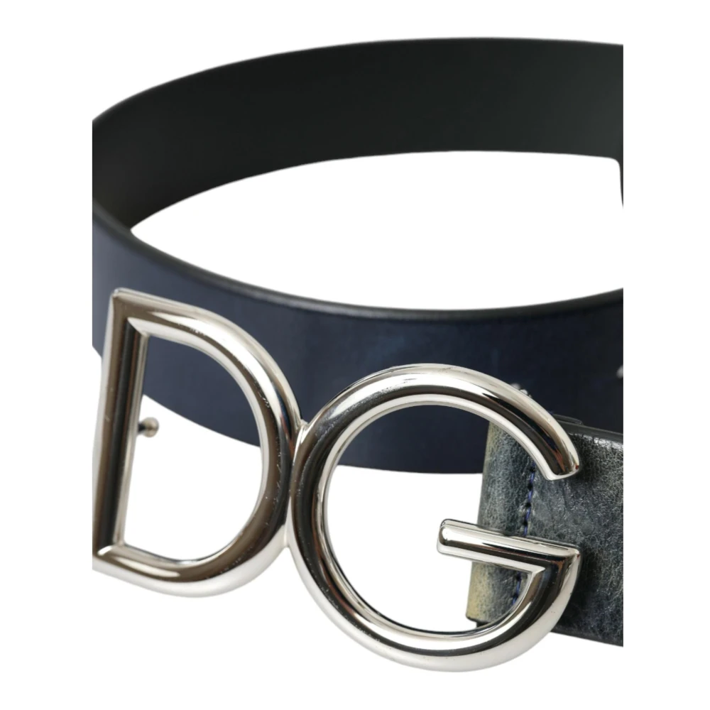 Dolce & Gabbana Blauw Leren Logo Gesp Riem Blue Heren