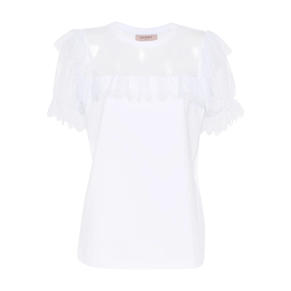 Twinset Witte Kanten Paneel T-shirt met Bloemendetails White Dames