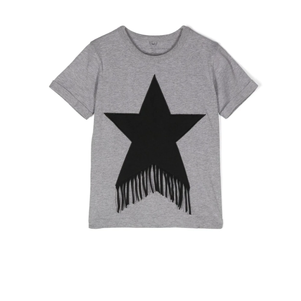 Stella Mccartney Girls Gray Fringed Star T-Shirt - Kids Short Sleeve T-Shirts - 4 Y - Kids
