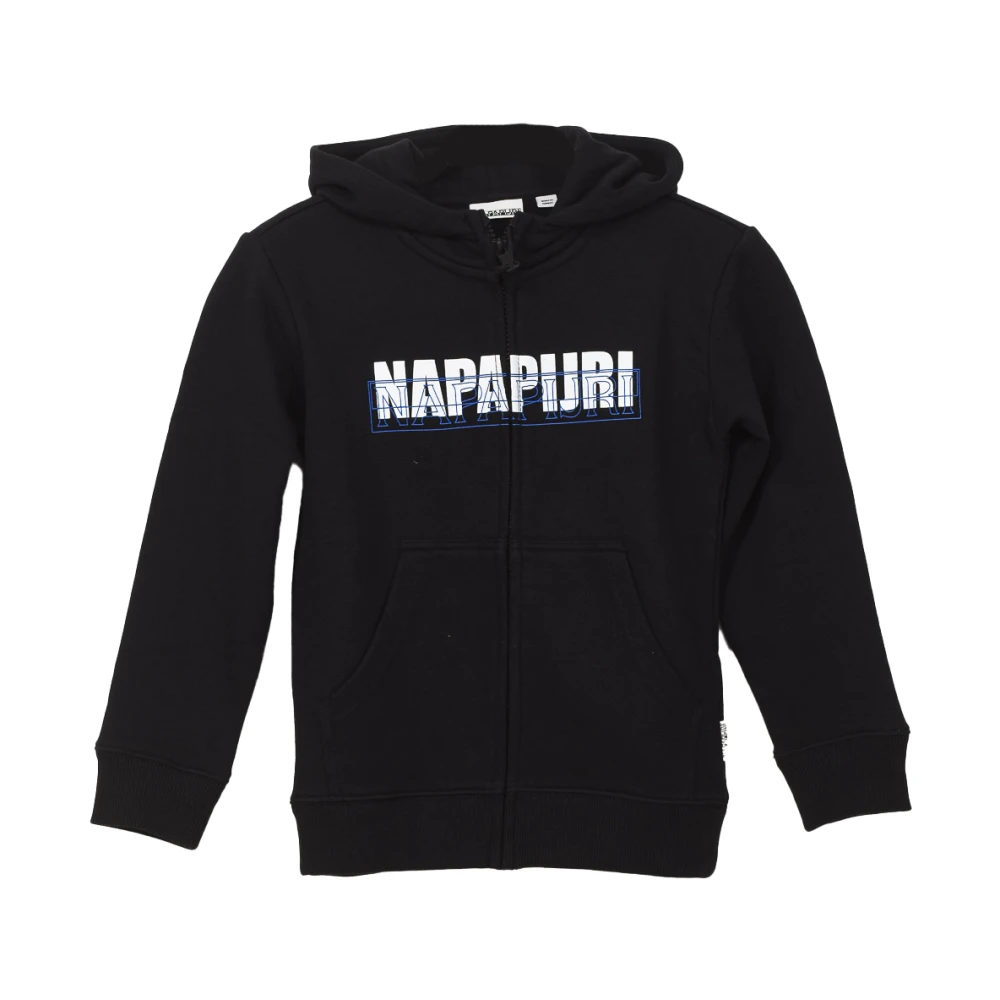 Napapijri Boys Black Kids Sweatshirts, 8 Y, Hooded Zip-Up Sweatshirt