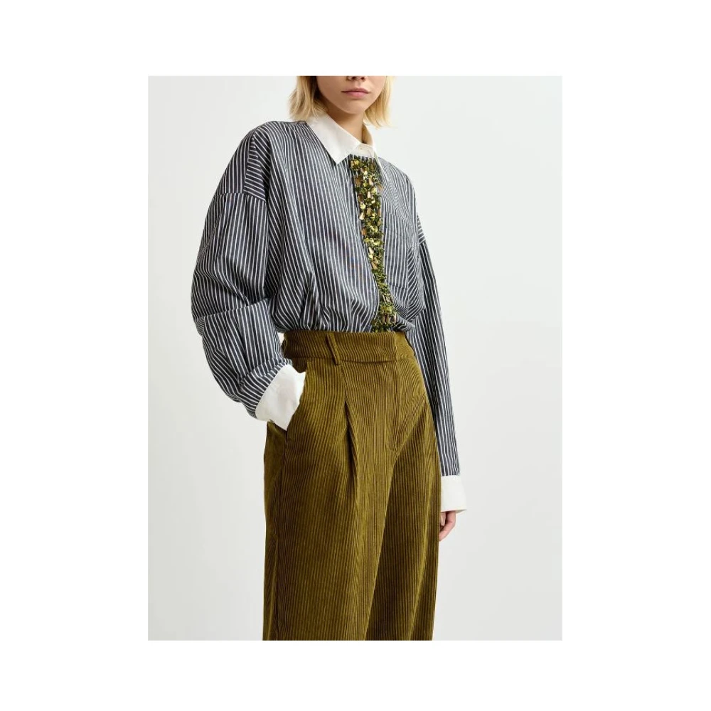 Essentiel Antwerp Gail Katoenen Popeline Overhemd met Pailletten en Parels Gray Dames